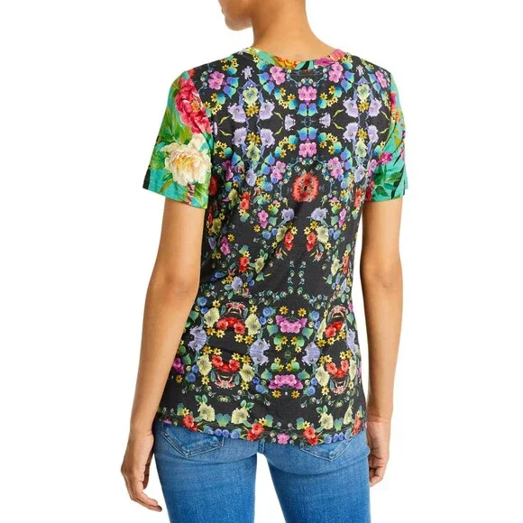 Johnny Was Panya Favorite Floral V-Neck T-Shirt Women's Size M Butterflies BOHO - Picture 5 of 15